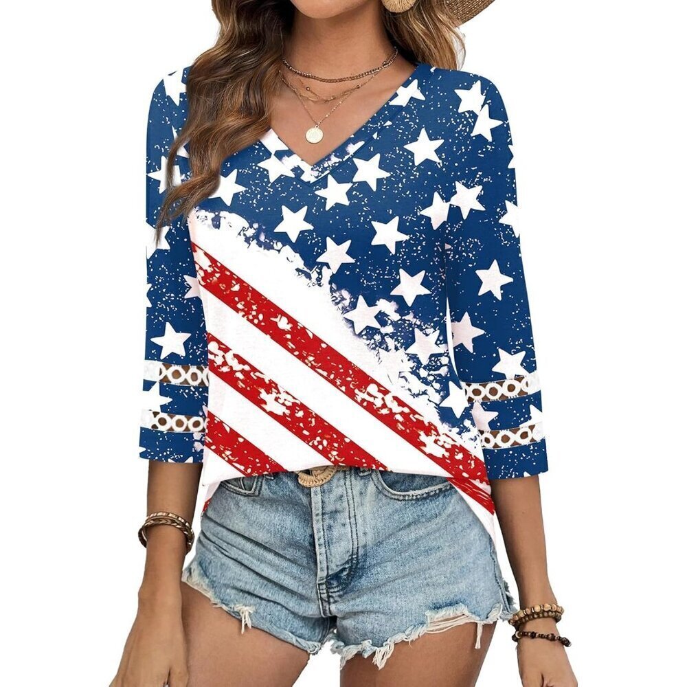 Womens Multicolor Dressy Casual Blouses Trendy V Neck T Shirts Summer Tops - Picture 3 of 5